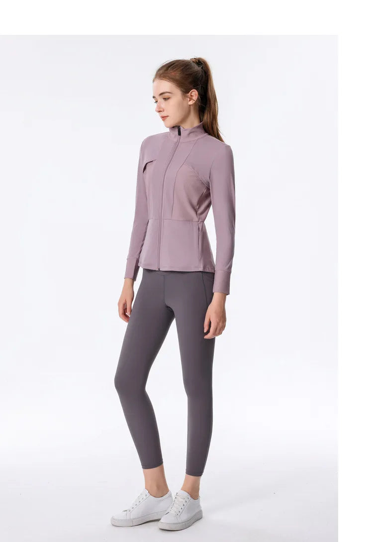 New Autumn SeasonsYoga Wear Women's Running Sportswear Tops Zip Up Sweatshirt Workout Fitness Clothes Cardigan Slim Tight Jacket