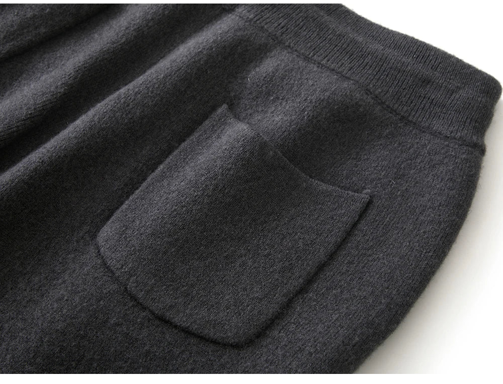 Men's Wool Pants Elastic Waist 2025 Autumn Winter Thick Casual Cashmere Trousers 100% Merino Wool Knitted Mid Seam Sport Pants