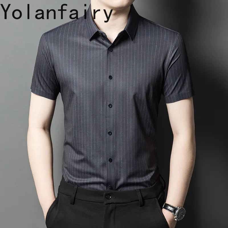 YOLANFAIRY Mulberry Silk 7.8% Summer Shirts for Men Short Sleeve Shirt Men Mens Clothing Camisas De Hombre Verano 2024 Tops
