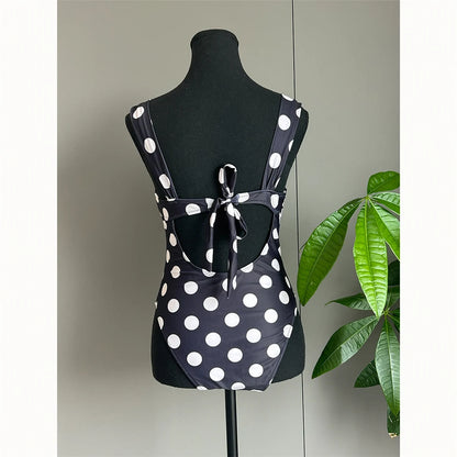 New Polka Dots Underwired One Piece Swimsuit Women Swimwear Female Backless Monokini High Leg Cut Bather Bathing Suit Swim V8169