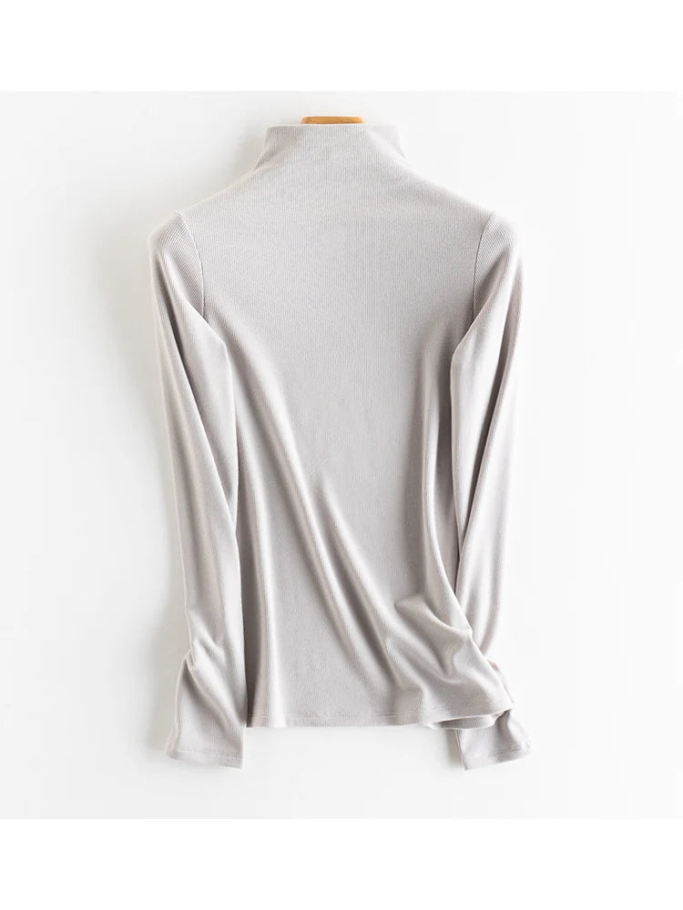 SuyaDream, Women Bottoming T Shirt, Silk Viscose Blend, Long Sleeves, Solid Basic Thermal  Shirt, 2024 Autumn Winter Top