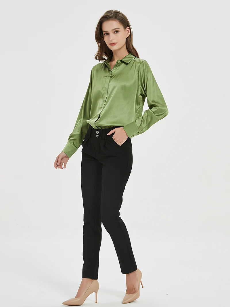 SuyaDream Woman Solid Shirts 93%Real Silk 7%Spandex Long Sleeves Chic Blouses, 2025 Spring Autumn Office Lady Top