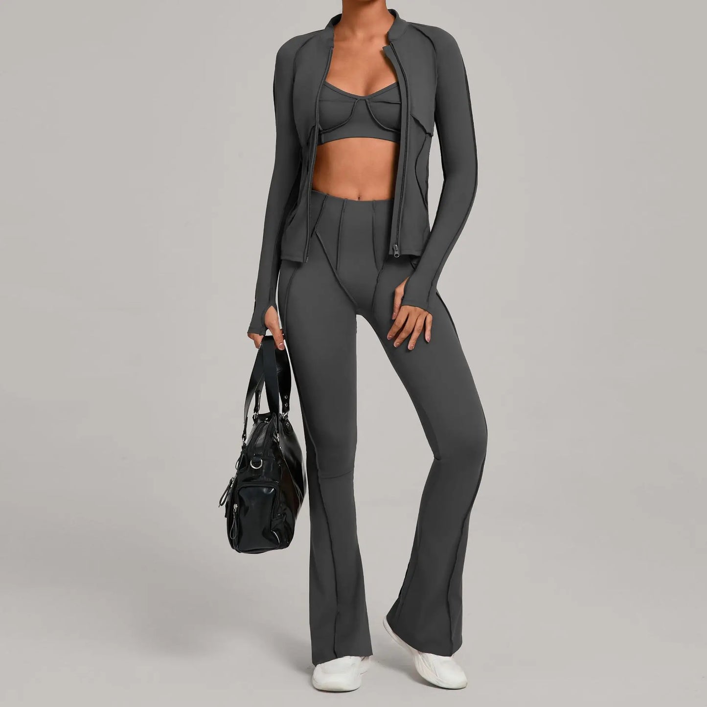 SWELTERING 3PCS Women's Yoga Suit Gym Fitness Set Sports Wear Yoga Tracksuit Running Workout Set Female Push Up Athletic Wear