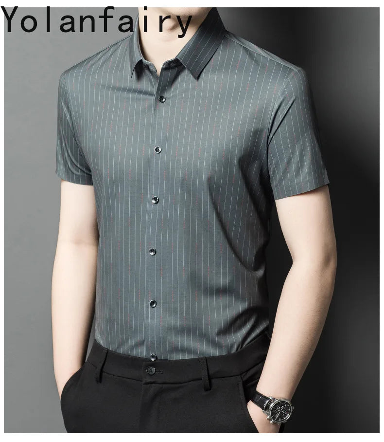 YOLANFAIRY Mulberry Silk 7.8% Summer Shirts for Men Short Sleeve Shirt Men Mens Clothing Camisas De Hombre Verano 2024 Tops
