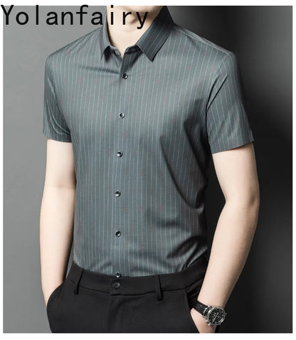 YOLANFAIRY Mulberry Silk 7.8% Summer Shirts for Men Short Sleeve Shirt Men Mens Clothing Camisas De Hombre Verano 2024 Tops