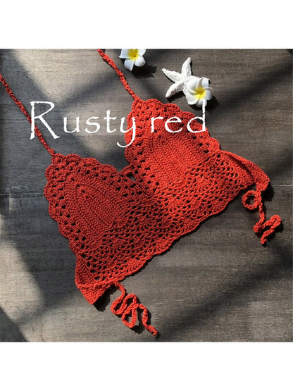S - XL 9 Colors Crochet Knitted Bikini Top Female Swimsuit Women Swimwear Bather Bathing Suit Swim Hollow Out Beach Top V4193