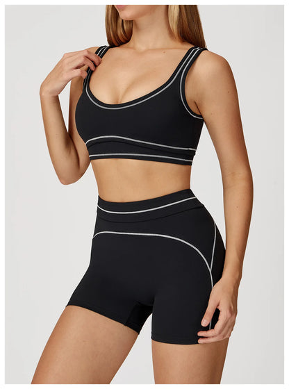 Hearuisavy Summer Yoga Set 2Pcs Women High Support Push Up Sports Top Butt-Lifting Fitness Pants Outdoor Cycling Sports Bra Suit