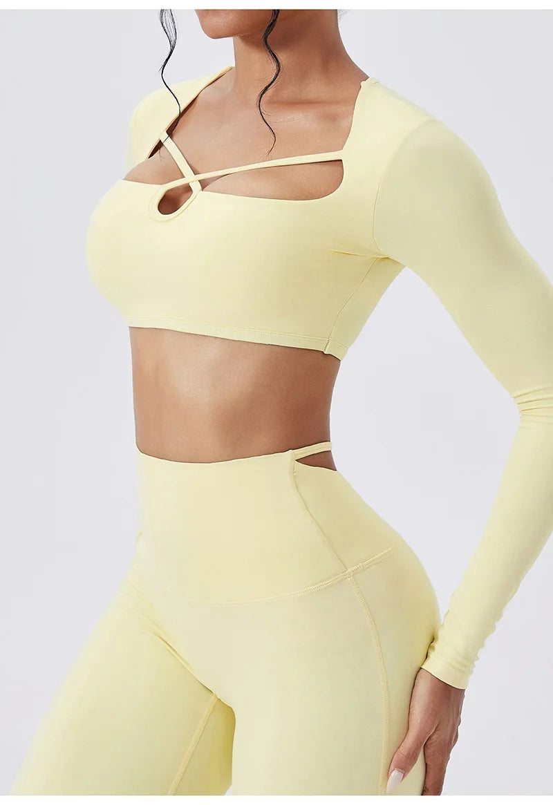 Cloud Hide Brown Yoga Suit Gym Woman Fitness Set Long Sleeve Sports Tracksuit Top Pants Workout Pilates Outfits Running Clothes