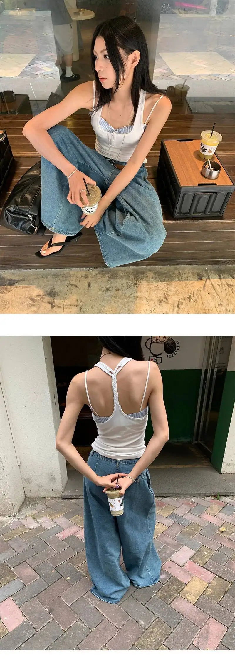 DEAT Fashion Folds Design Sense Jeans Women's High Waist Loose Wide Leg Blue Denim Pants Summer New Tide 7AB9503