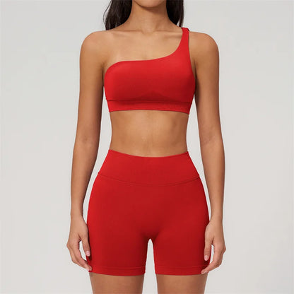 TRY TO BN Seamless Two Pieces Women's Tracksuit Yoga Shorts Set One-shoulder Hollow Backless Fitness Running Workout Gym Clothes