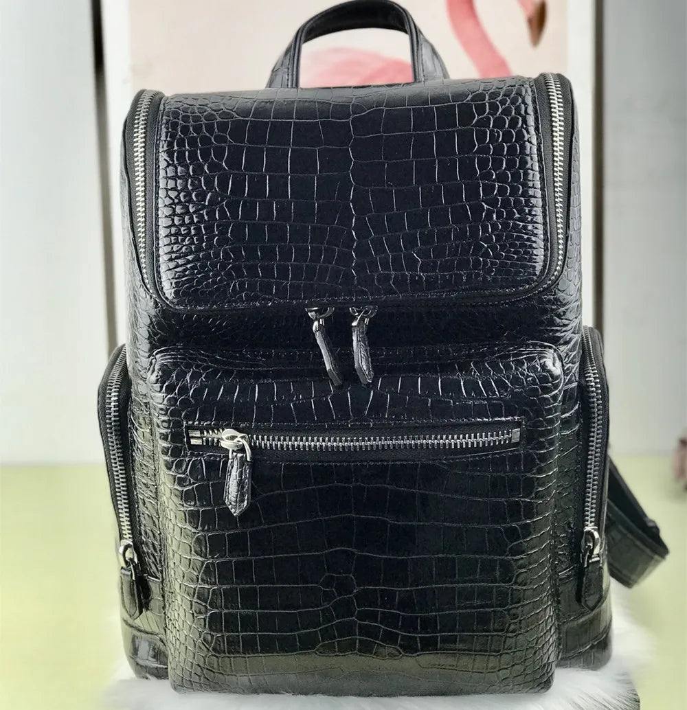 New authentic crocodile belly leather laptop backpack real crocodile leather men's travel bag large-capacity handbag
