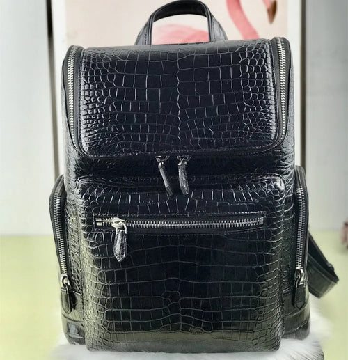 New authentic crocodile belly leather laptop backpack real crocodile leather men's travel bag large-capacity handbag