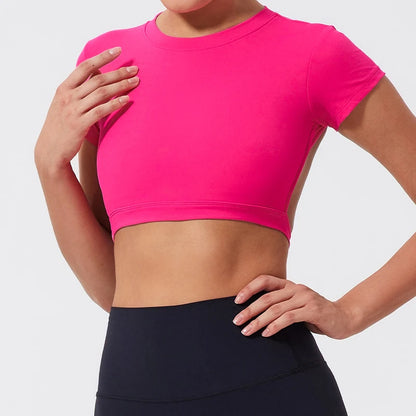 Summer Sports Short TOP Women Fitness shirts Yoga Wear Female Gym Training Suit Crop Top Women beautiful Back Tops T-Shirt