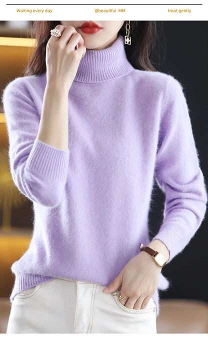 LHZSYY Winter Women Sweater Solid 100%Mink Cashmere Turtleneck Knitted Pullovers Slim Soft Warm Female Long Sleeve 23  Color