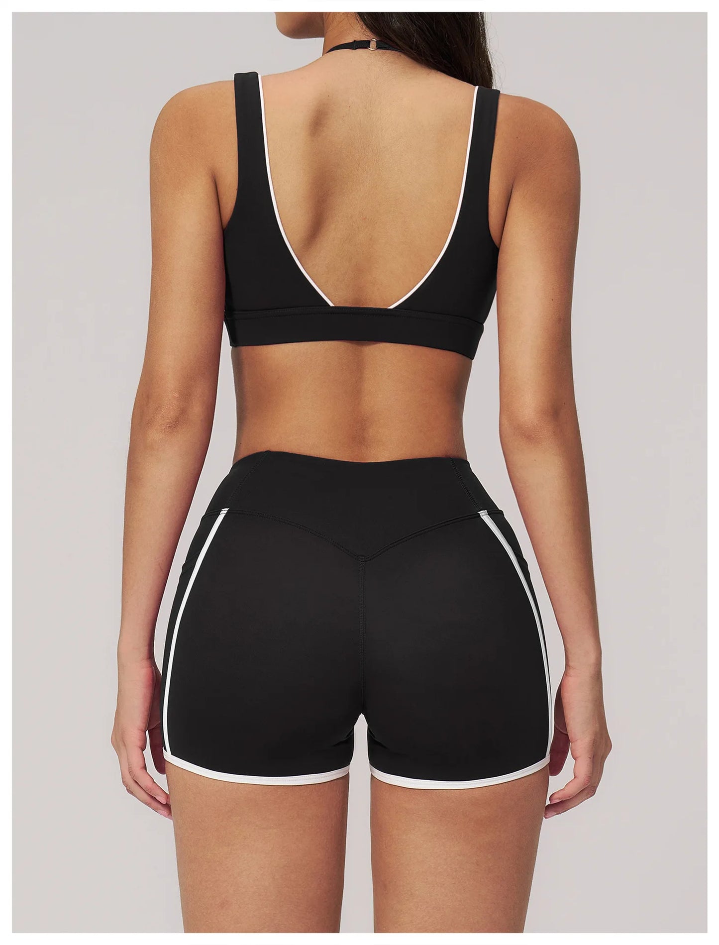 Color Contrast Deep-V Sports Bra Women's Gym Fitness Yoga Top Backless Breathable Sports Underwear Female Push Up Workout Top