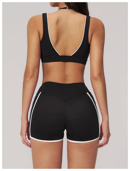 Color Contrast Deep-V Sports Bra Women's Gym Fitness Yoga Top Backless Breathable Sports Underwear Female Push Up Workout Top