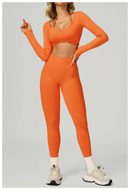 Women Sexy Solid Crop Tops Gym Workout Shirts Yoga Sports Long Sleeve Female Fitness T-Shirt Exposed Navel Quick Dry Sports Tops