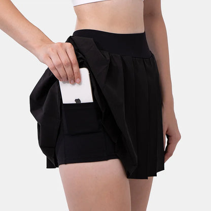 Safe Tennis Skirts with Pocket Shorts Gym Bandage Cross Running Sport Pleated Pantskirt Fitness High Waist Running Yoga Skort
