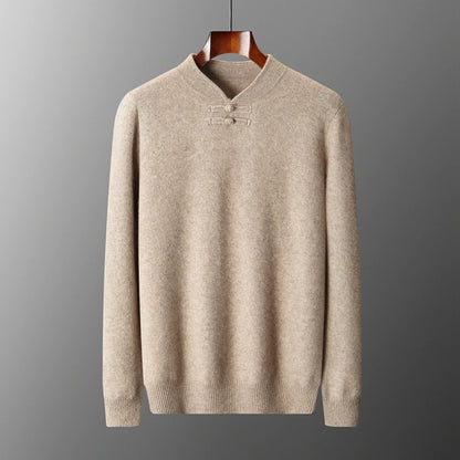 New Chinese Style Men's Pullover 100% Pure Wool Knit Sweater Autumn Winter Retro Stand Collar Long Sleeve Fashion Cashmere Tops
