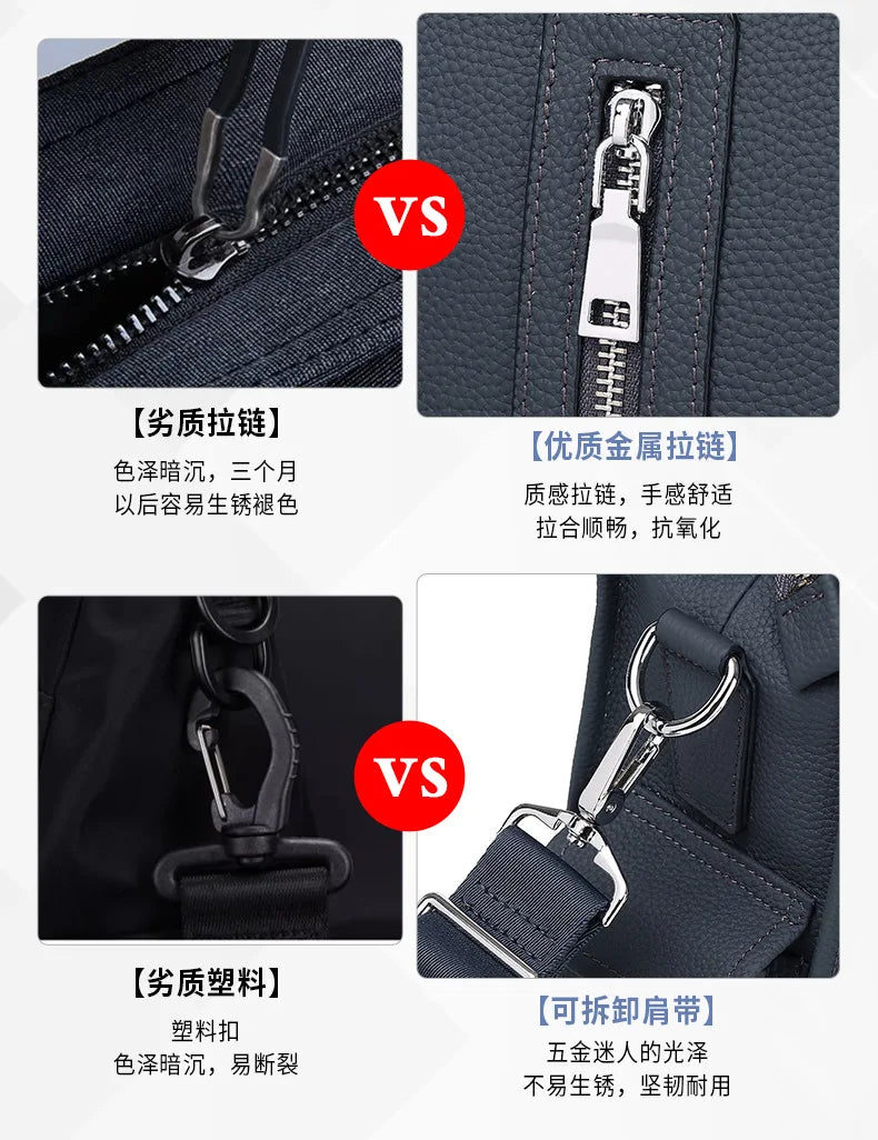Genuine Messenger Bag Men Leather Handbag Large Capacity Business Commuter Handheld Cowhide Laptop Document Bag Men's Briefcase