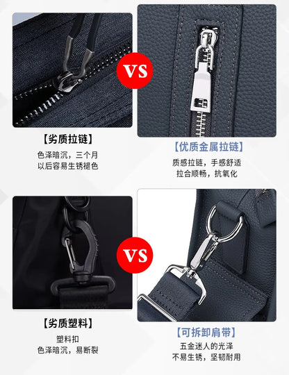 Genuine Messenger Bag Men Leather Handbag Large Capacity Business Commuter Handheld Cowhide Laptop Document Bag Men's Briefcase