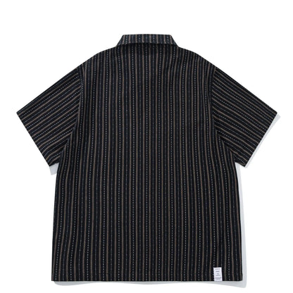 2026 Summer New Japanese Retro Amekaji Cuban Collar Short Sleeved Shirt Men's and Women's Loose Workwear Shirt