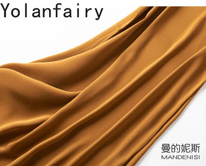 YOLANFAIRY 19momme 93% Mulberry Silk Spaghetti Strap Dress for Women Elegant Mid-length Sexy Real Silk Summer Dresses Woman 원피스