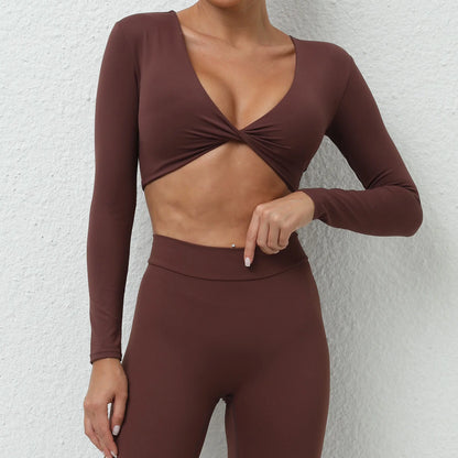 Sexy Creased Long Sleeve Crop Top Women Yoga Clothing Quick Dry Gym Long Sleeved Shirt Women Clothes Running Workout Sportswear