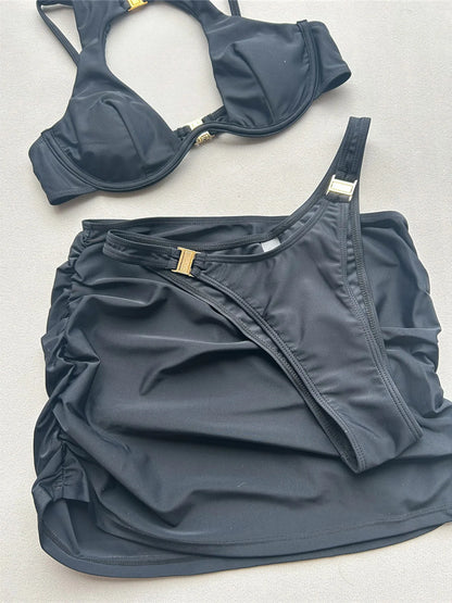 3PCS With Skirt Underwired Cut Out Bikini Women Swimwear Female Swimsuit Three-pieces Bikini set Bather Bathing Suit Swim V7733