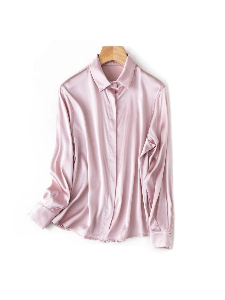SuyaDream Woman Solid Shirts 93%Real Silk 7%Spandex Long Sleeves Chic Blouses, 2025 Spring Autumn Office Lady Top