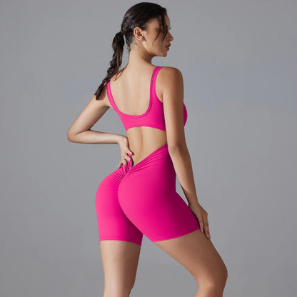 New V Back Scrunch Sports Jumpsuit Women Gym Rompers Sleeveless Sportswear Bodysuits Women Casual One-Piece Suit Yoga Clothing