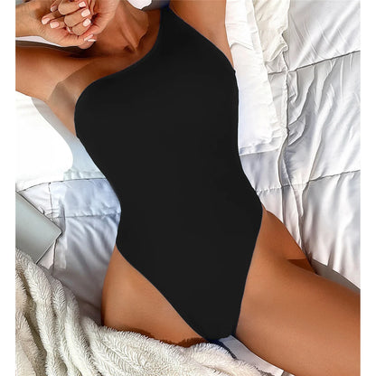 New Lace Up One Shoulder Cut Out One Piece Swimsuit Women Swimwear Female Asymmetric High Leg Cut Bather Bathing Suit Swim V5642