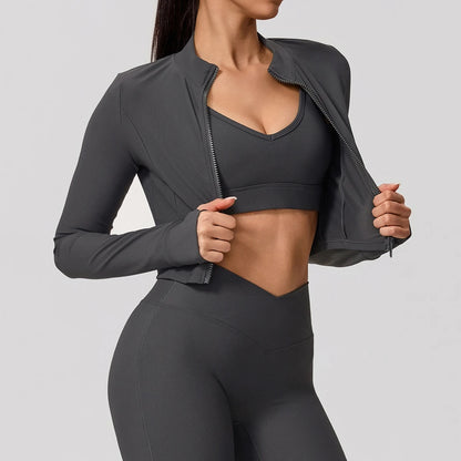 Summer Women Gym Zipper Long Sleeve Jacket Outdoors Workout Yoga Top Female Slim tight Clothes Women Quick-Dry Sportswear