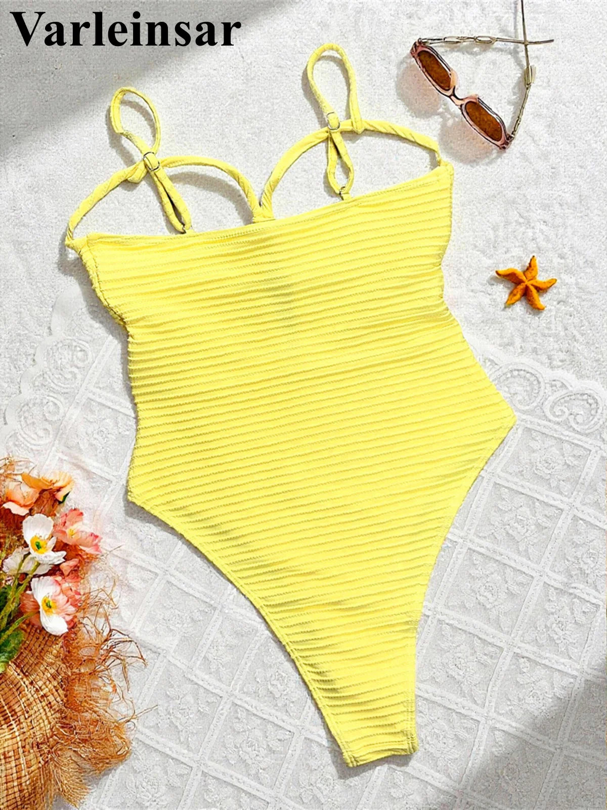 Sexy Ribbed Cut Out U Neck Women Swimwear One Piece Swimsuit Female Monokini High Cut Leg Padded Bather Bathing Suit Swim V7604
