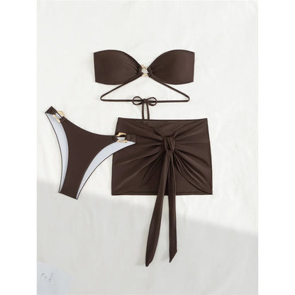 New Bandeau With Skirt Bikini Women Swimwear Female Swimsuit Three-pieces Bikini set High Leg Cut Bather Bathing Suit Swim V6264