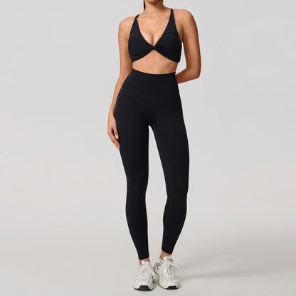 New Summer 2Pcs Women's Quick-Dry Sports Set V-Shaped Bra Female Sleeveless Yoga Outfit Gym Two-Piece Woman Sport Clothes