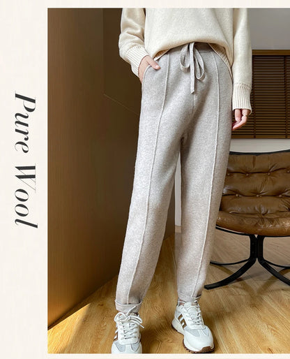 DjzDsm Women's Skinny Pants 100% Merino Wool for Spring And Autumn Comfortable Fit Casual Trousers Center Pants