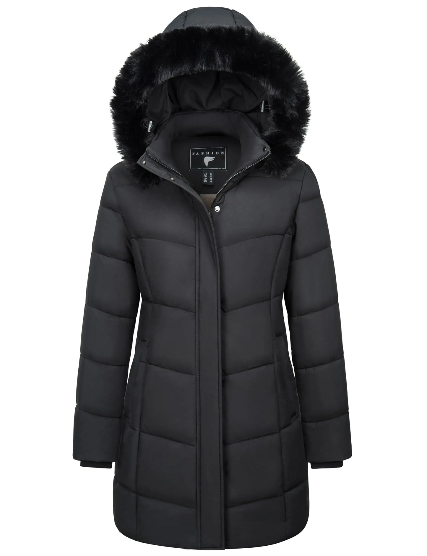 TACVASEN Womens Fleece Long Padding Winter Jacket Down Puffer Outwear with Removable Hood Waterproof Windproof Thicken Park Coat