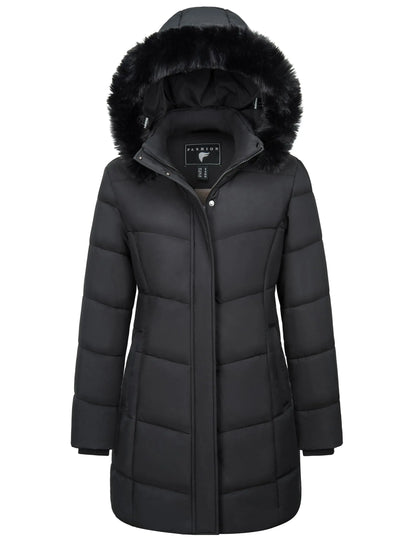 TACVASEN Womens Fleece Long Padding Winter Jacket Down Puffer Outwear with Removable Hood Waterproof Windproof Thicken Park Coat