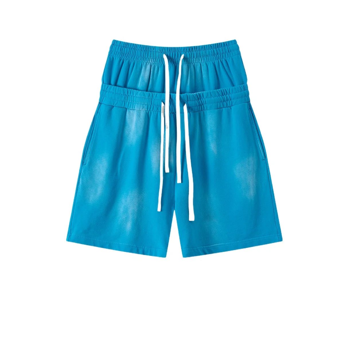 Custom LOGO men's 320G heavy 100% washed and old double waist high waist medium pants loose casual sports five-point shorts