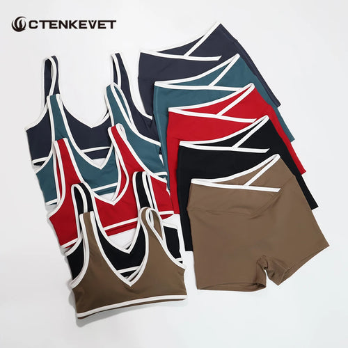 New Summer Women's Fashion Yoga Sports Bra Set (2-Piece) with Fitness Yoga Outfit Color-Blocked Fitness Two-Piece Set Female
