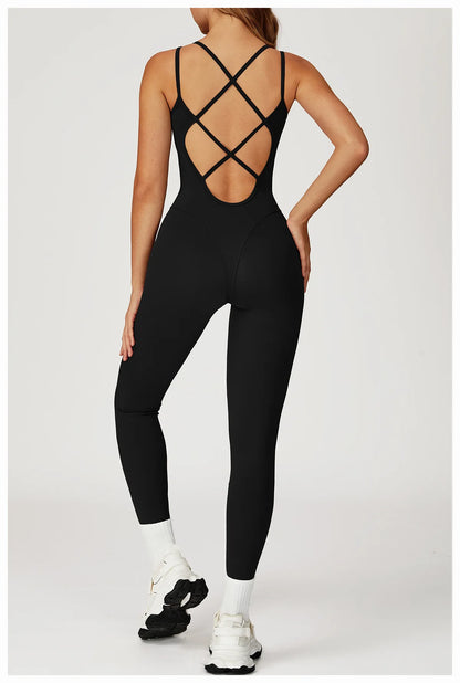 Hearuisavy Female Jumpsuit Long Elegant Sports Bodysuit Woman Gym Clothes Strappy Fitness Overalls Push Up Pilates Yoga Leotard
