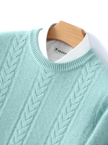 100% Merino Wool Sweater Men's Round Neck Thickened Tops Autumn Winter New Soft Warm Casual Solid Color Knitted Pullover