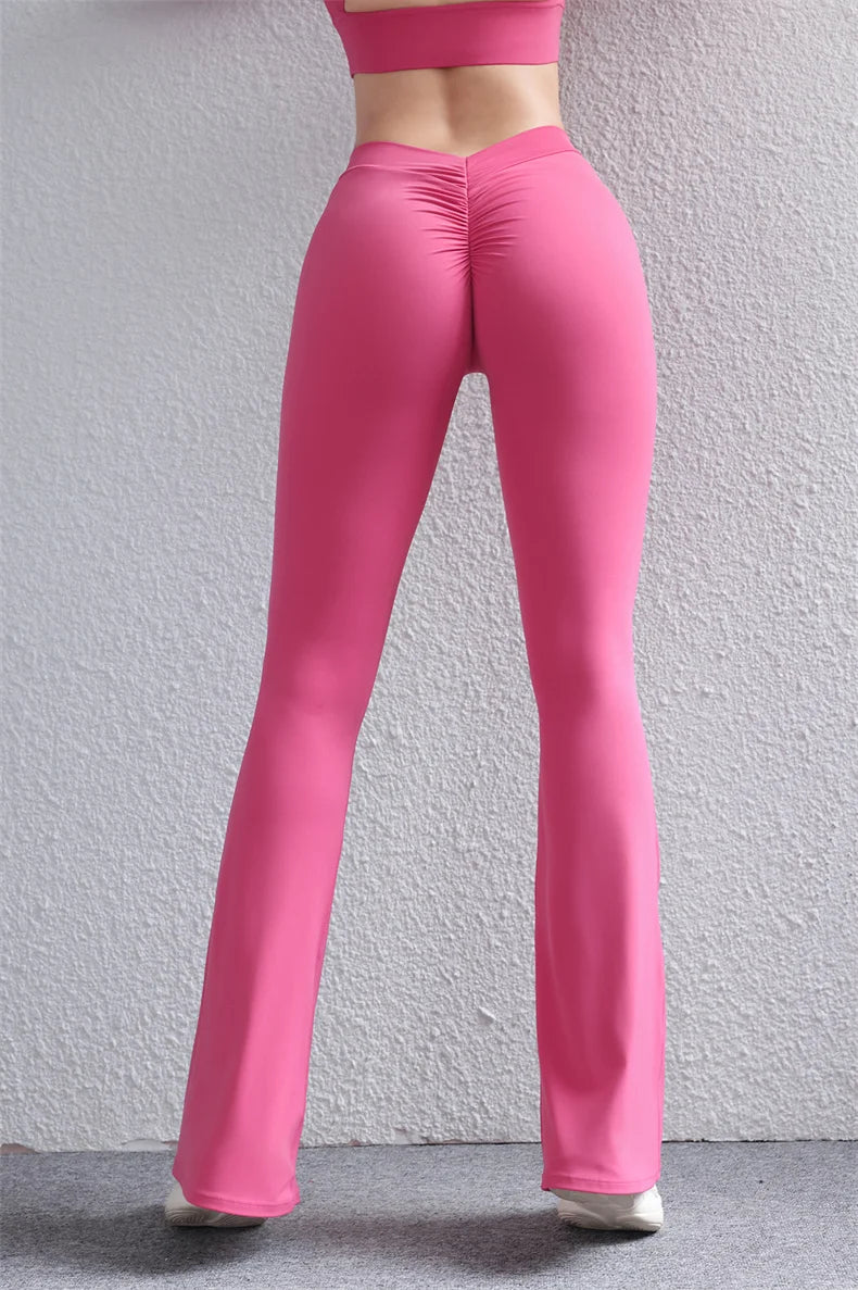TRY TO BN Gym Flare Leggings Back Waist V Leggings Scrunch Yoga Clothing Fitness Workout Trousers Tights Women Sports Pants Sexy