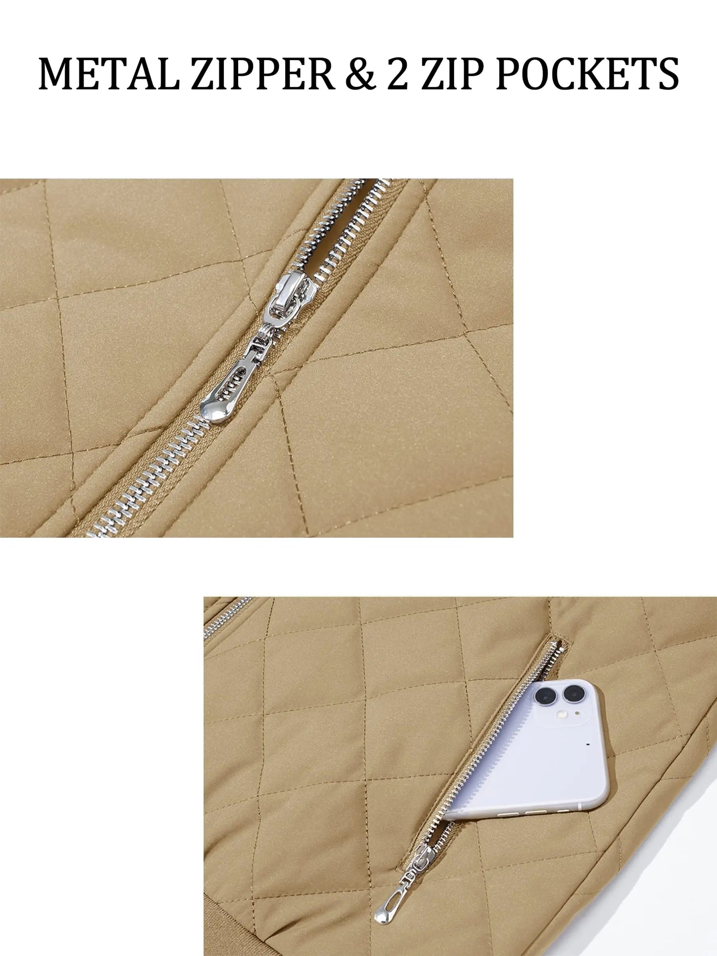 TACVASEN Padded Warm Jackets Womens Fashion Retro Pilot bomber Jackets Diamond Quilted Coats Full Zip Up Pockets Casual Outwear
