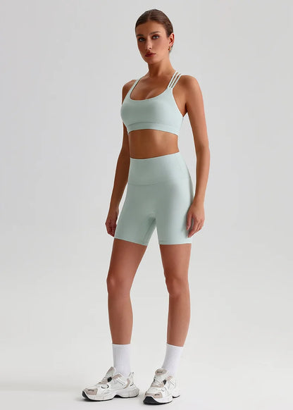 Solid Color High Impact Solid Gym Yoga Set Tight Legging Fitness Cross-back straps Bra Top 2pcs Soft Sport Suit  Women Sportwear