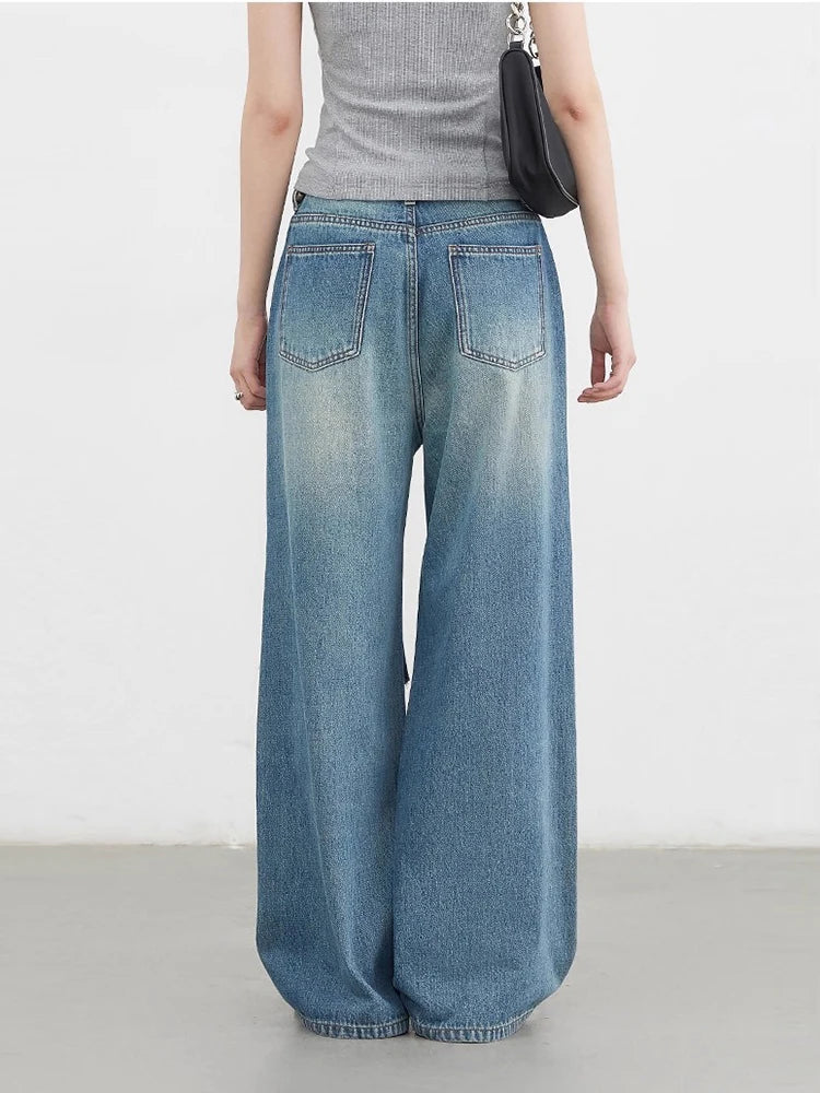 CHIC VEN Women Jeans Loose Casual High Waisted Wide Leg Ripped Rough Edge Denim Pants Female Trousers Spring Autumn 2025
