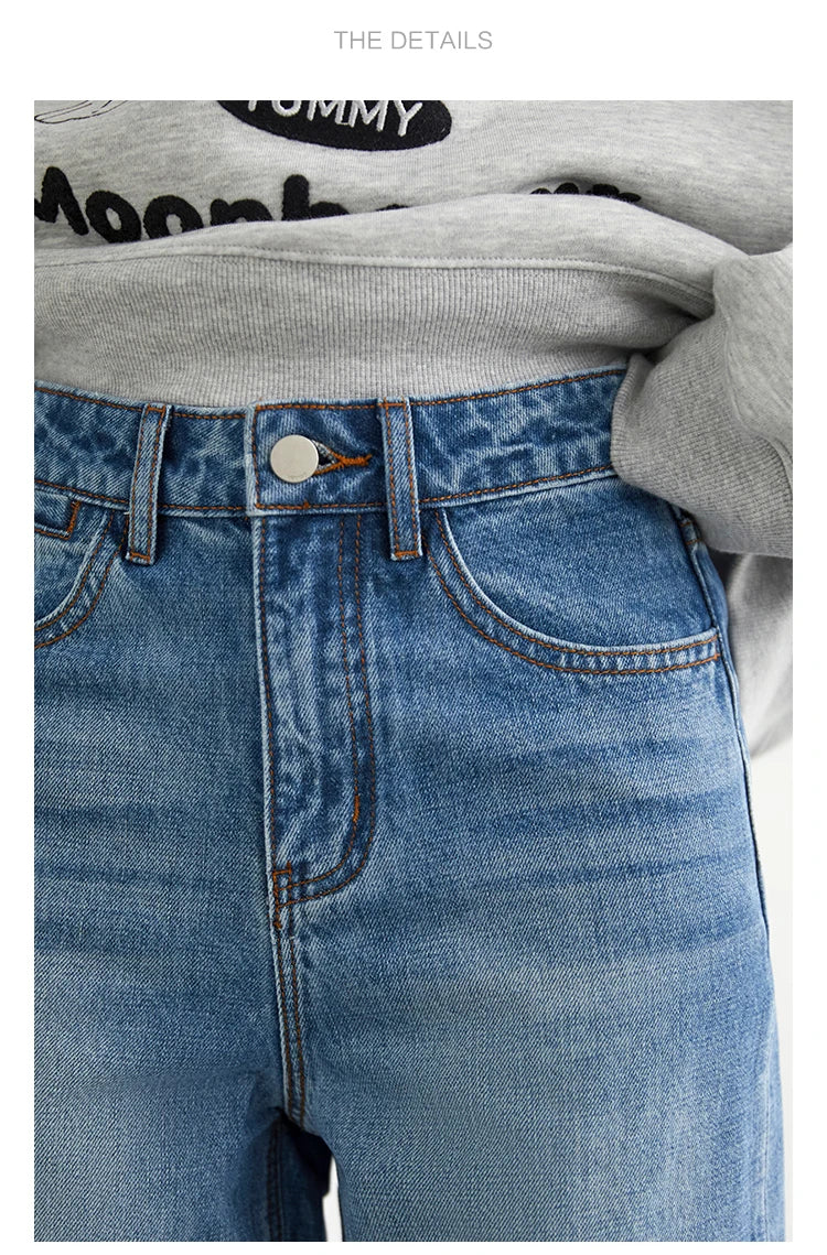 CHIC VEN Women Jeans Blue Loose Casual Solid New Retro Cotton Wide Leg Denim Pants Female Trousers Spring Autumn 2025