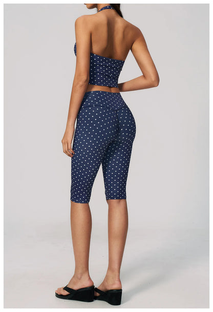 Custom LOGO women's new yoga clothes polka dot printing deep V high elastic three-dimensional fitness two-piece set