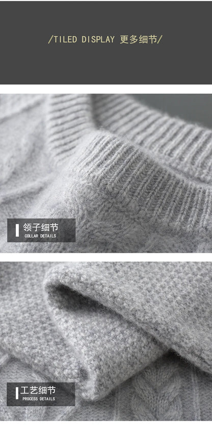 100% Pure Merino Wool Pullover 2025 Autumn/Winter New Men's Round Neck Business Casual Cashmere Sweater Loose Solid Color Tops